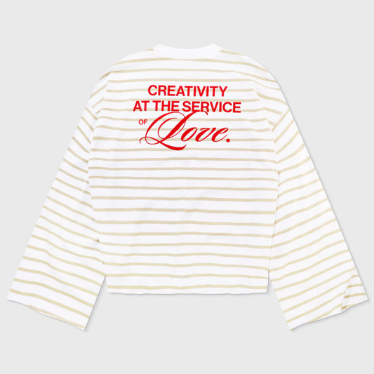 T-SHIRT CREATIVE STRIPED WIDE LONGSLEEVE SAND