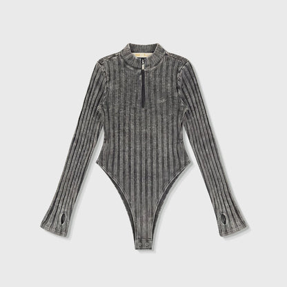 DAILY RIBBED BODYSUIT BLACK - FRONT OF