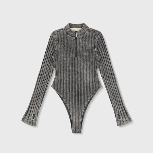 DAILY RIBBED BODYSUIT BLACK - FRONT OF