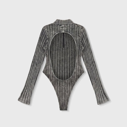 DAILY RIBBED BODYSUIT BLACK - FRONT OF