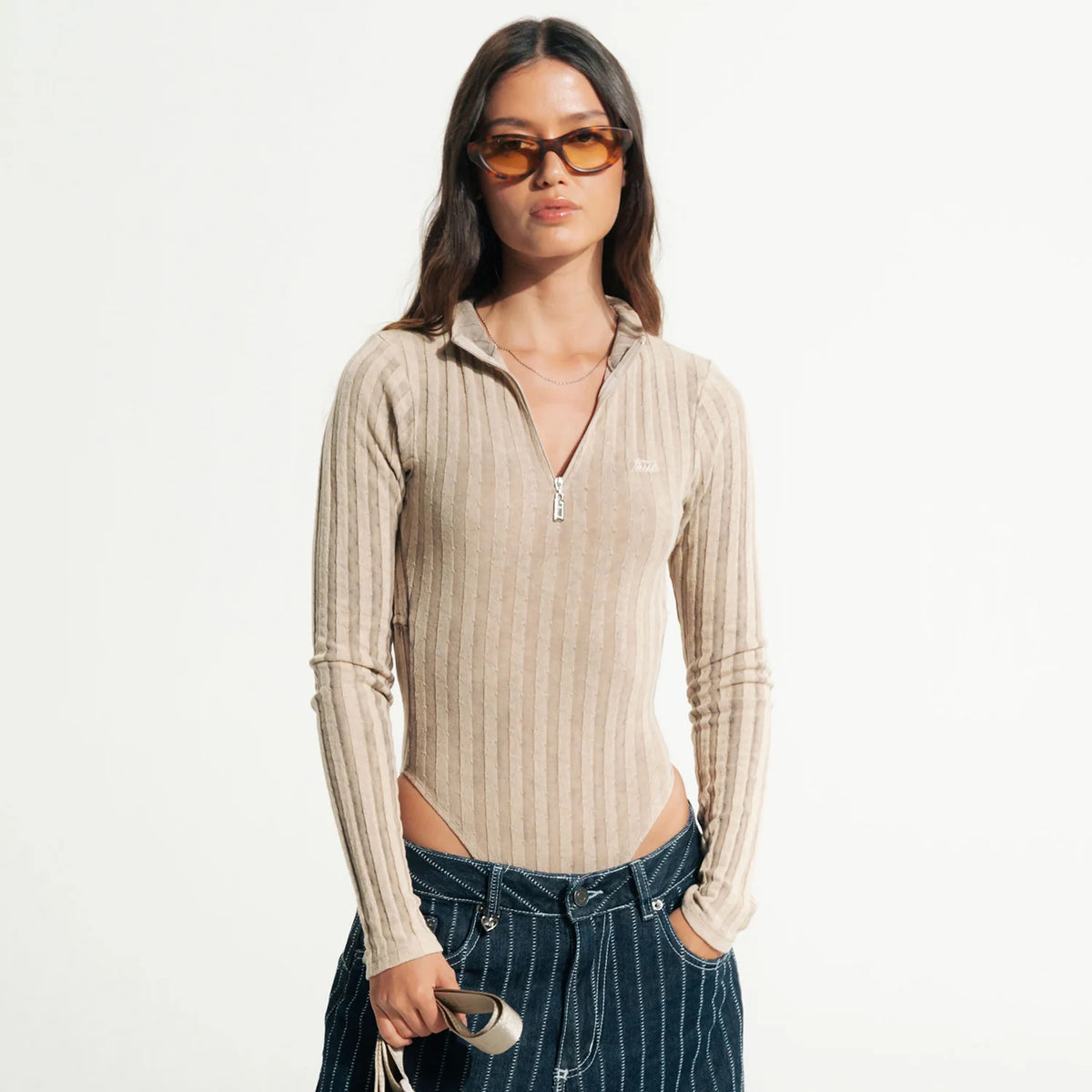 DAILY RIBBED BODYSUIT CREAM - FRONT OF
