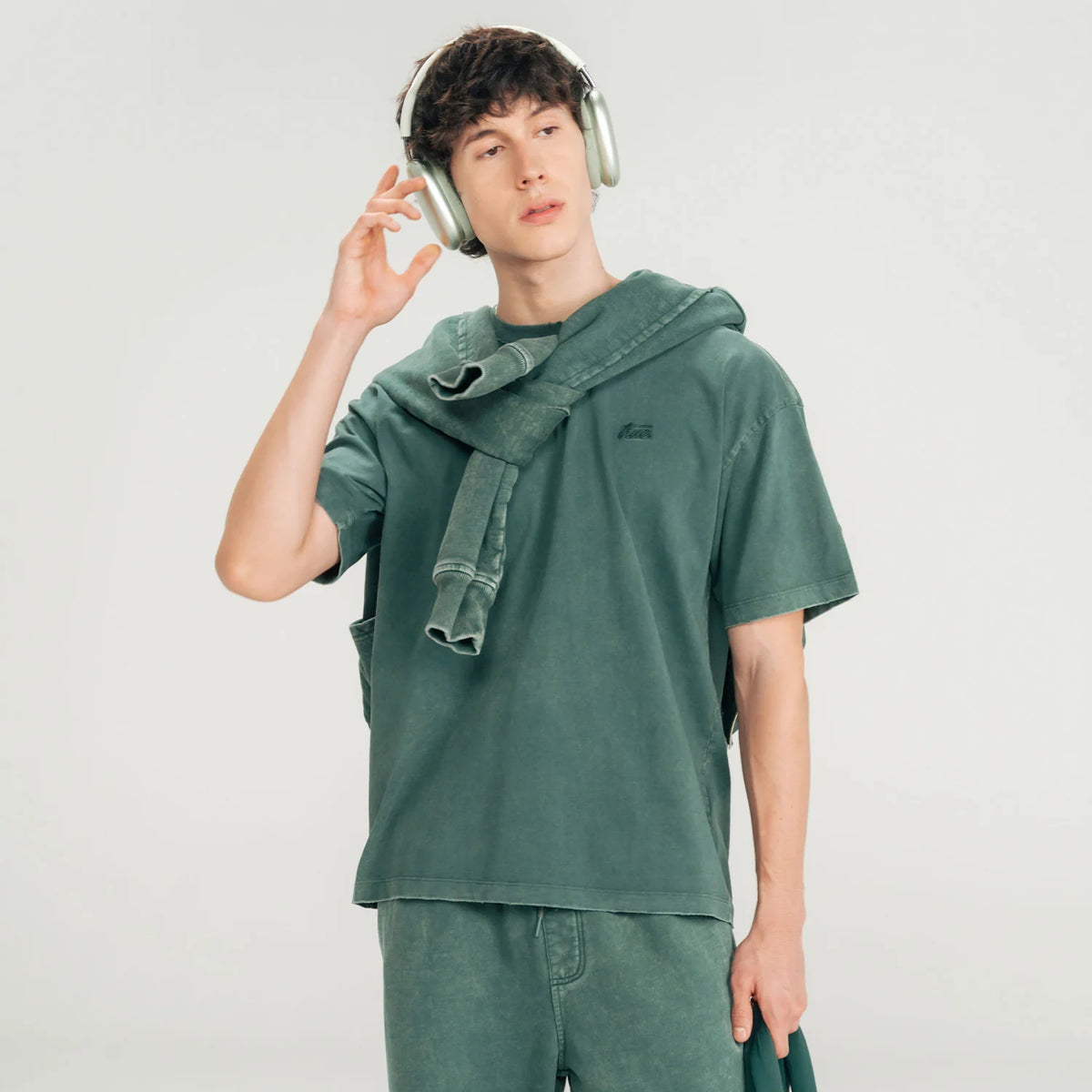 DAILY WASHED BOXY TEE PINE GREEN - FRONT OF