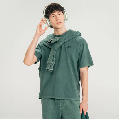 DAILY WASHED BOXY TEE PINE GREEN - FRONT OF
