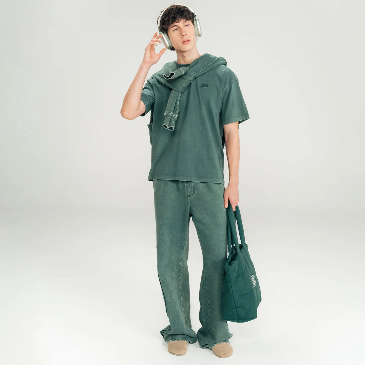 DAILY WASHED BOXY TEE PINE GREEN - FRONT OF