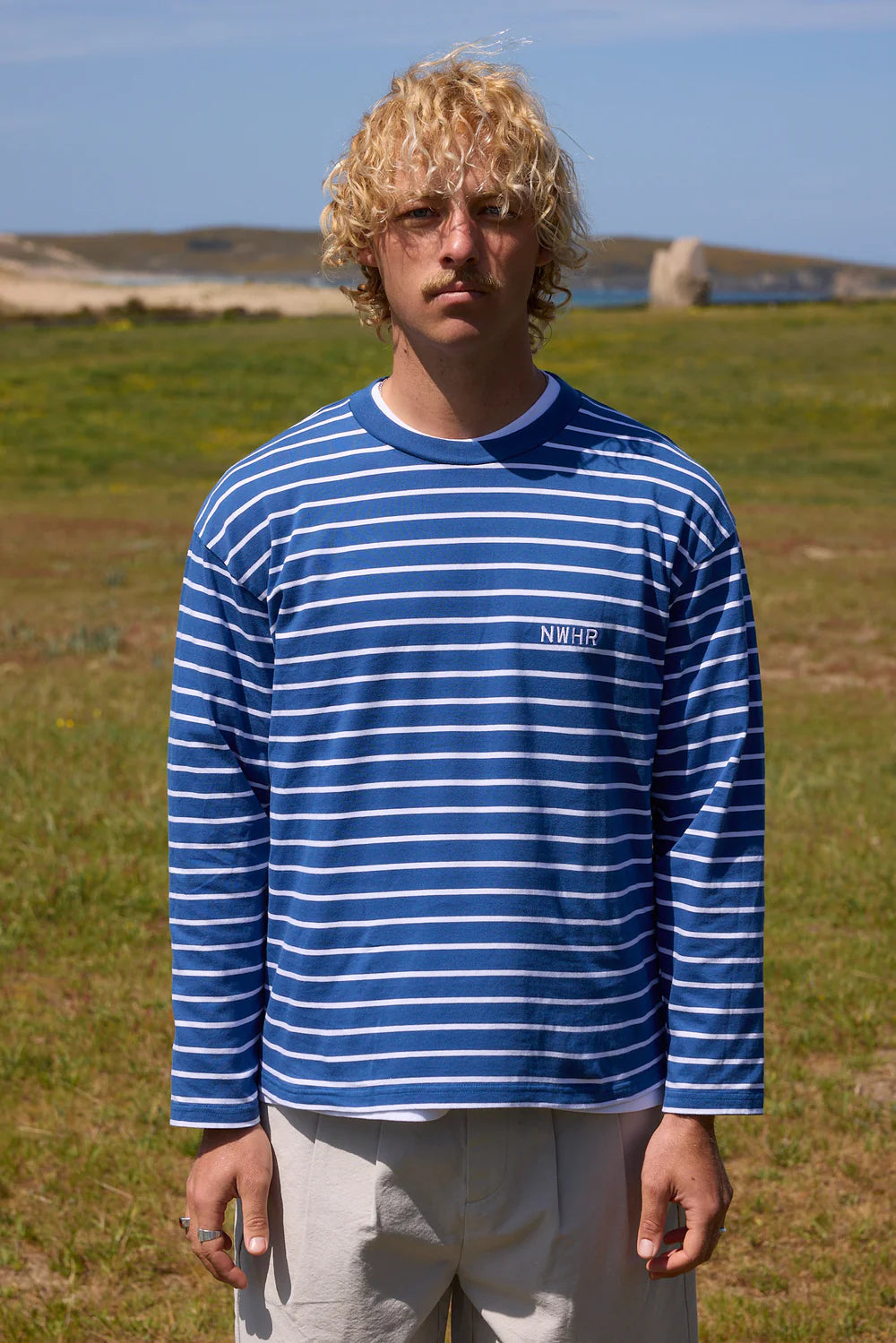 CAMISETA LARGA RAYAS AZUL - FRONT OF