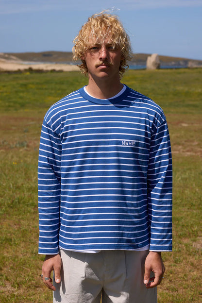 CAMISETA LARGA RAYAS AZUL - FRONT OF