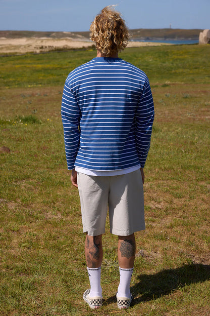 CAMISETA LARGA RAYAS AZUL - FRONT OF