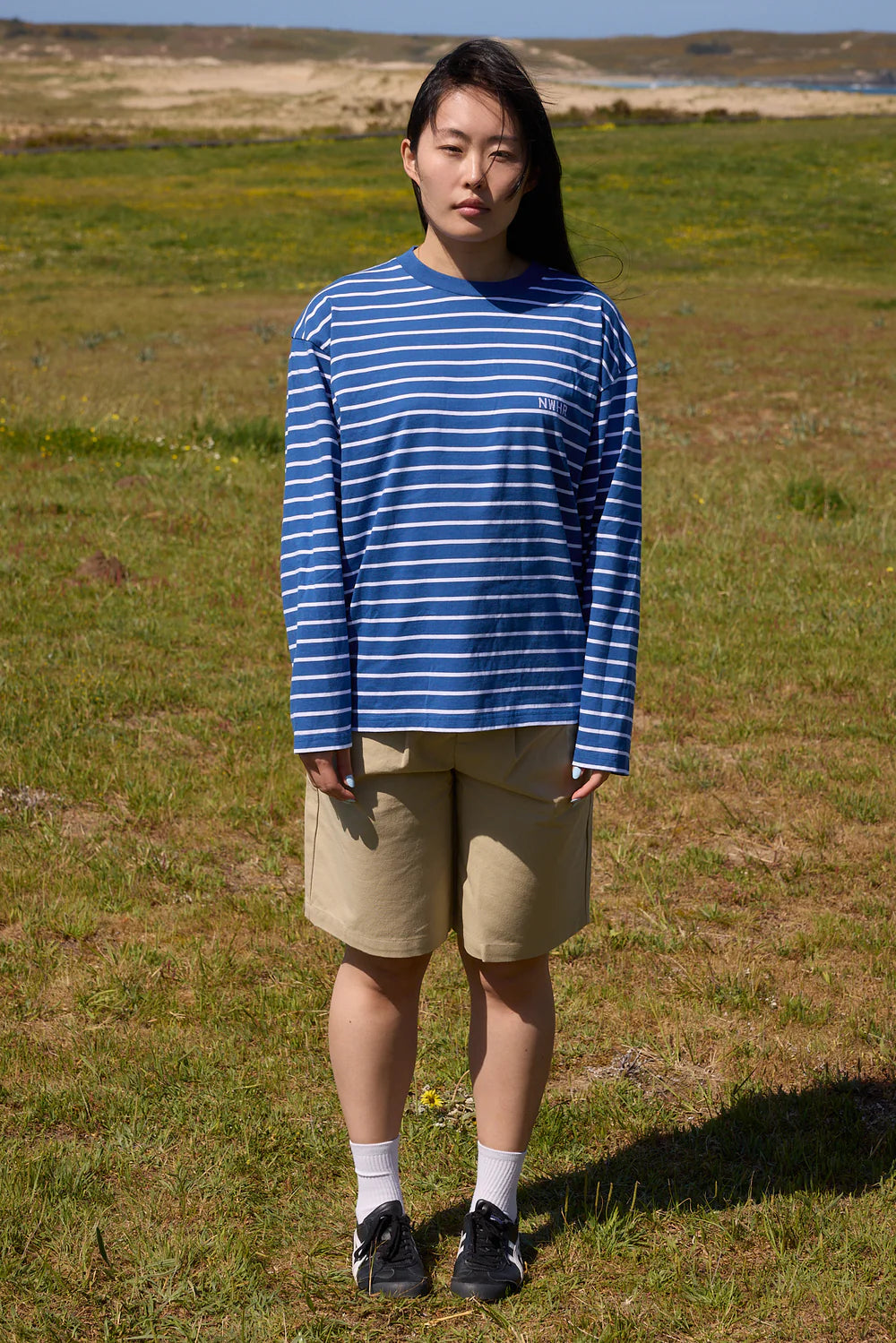 CAMISETA LARGA RAYAS AZUL - FRONT OF
