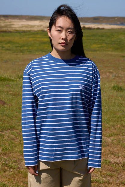 CAMISETA LARGA RAYAS AZUL - FRONT OF