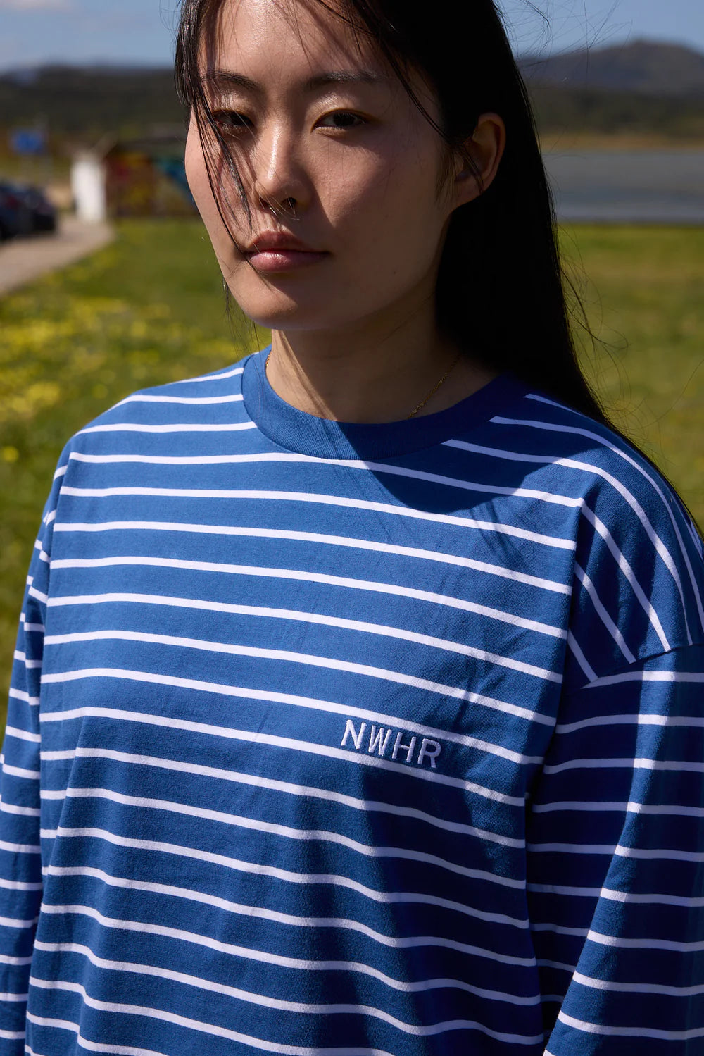 CAMISETA LARGA RAYAS AZUL - FRONT OF
