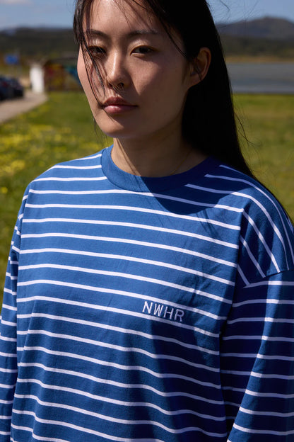 CAMISETA LARGA RAYAS AZUL - FRONT OF