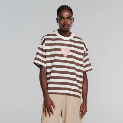 T-SHIRT STRIPED BOXY FIT BROWN