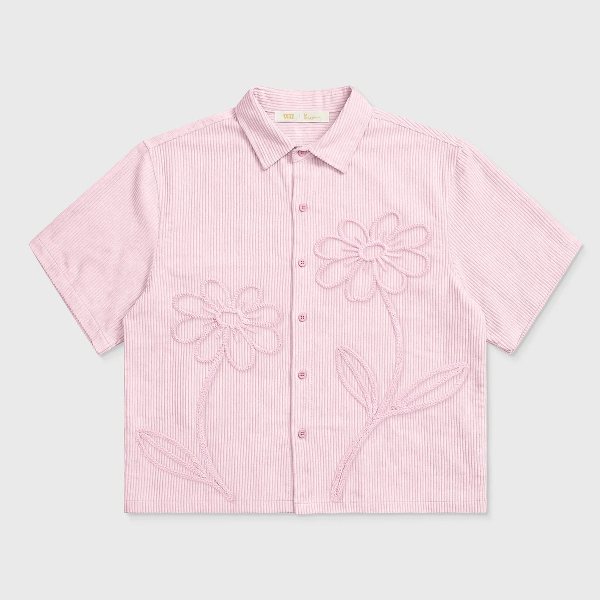 EMBROIDERED FLOWER BOXY SHIRT PINK - FRONT OF