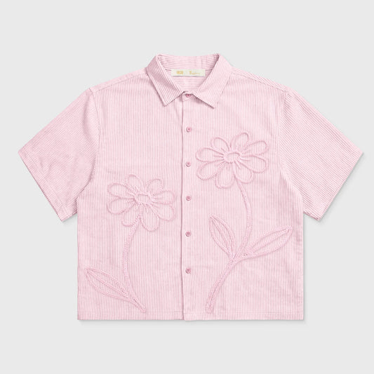 EMBROIDERED FLOWER BOXY SHIRT PINK - FRONT OF