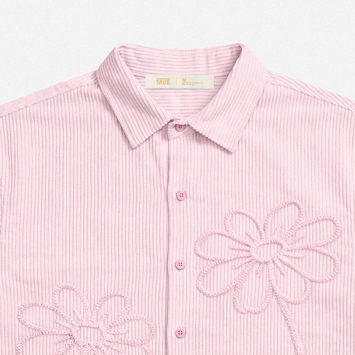 EMBROIDERED FLOWER BOXY SHIRT PINK - FRONT OF