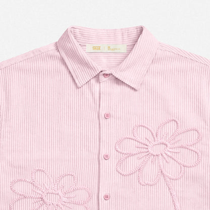 EMBROIDERED FLOWER BOXY SHIRT PINK - FRONT OF