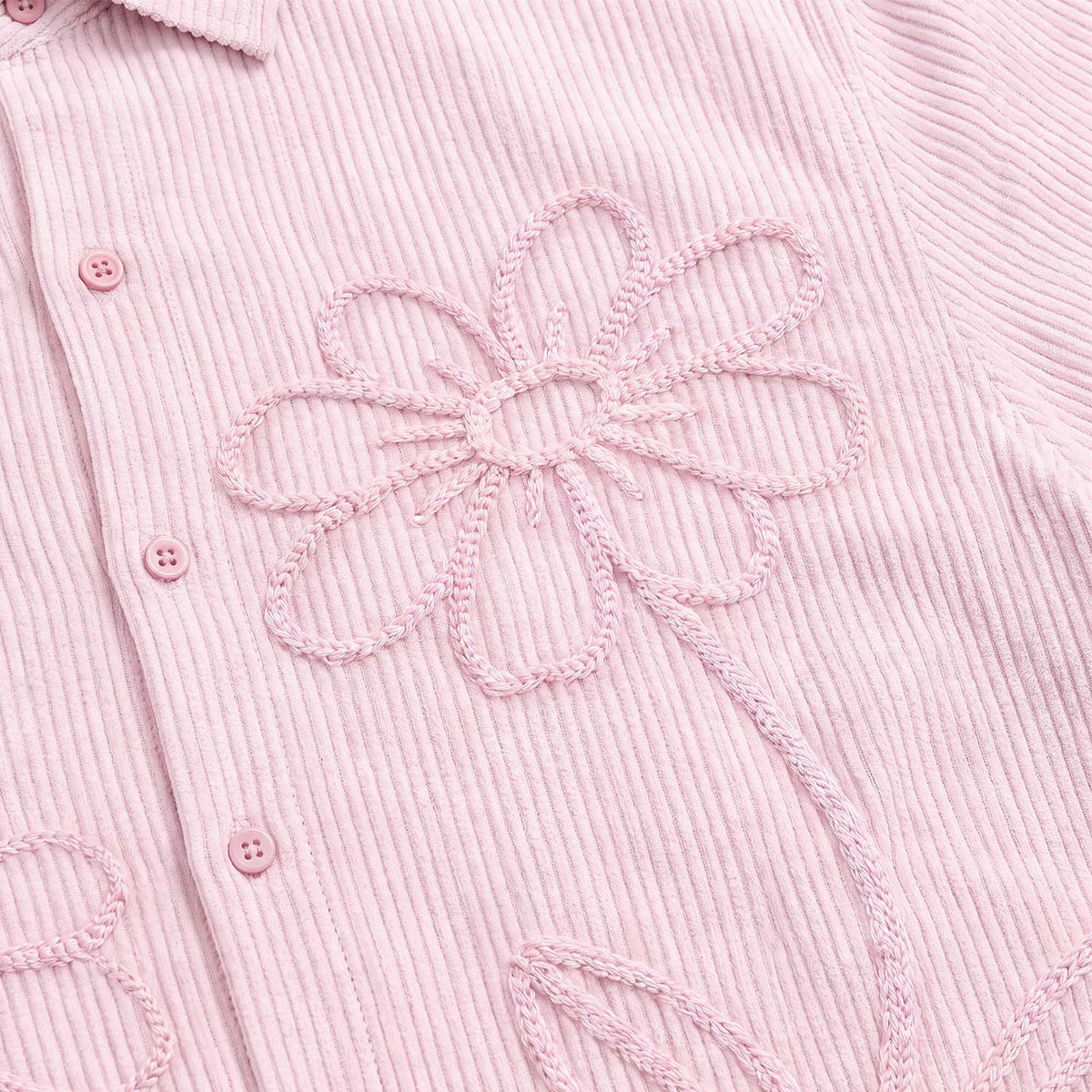 EMBROIDERED FLOWER BOXY SHIRT PINK - FRONT OF