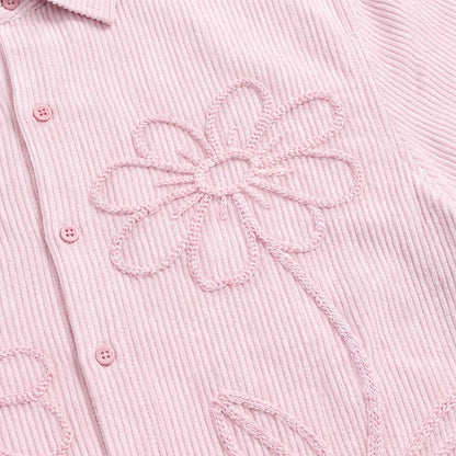 EMBROIDERED FLOWER BOXY SHIRT PINK - FRONT OF