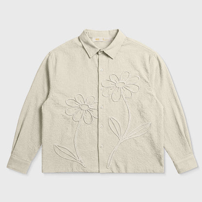 EMBROIDERED LONGSLEEVE BOXY SHIRT SAND - FRONT OF
