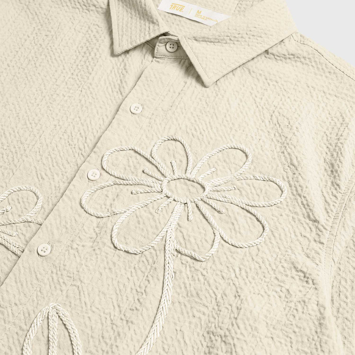 EMBROIDERED LONGSLEEVE BOXY SHIRT SAND - FRONT OF
