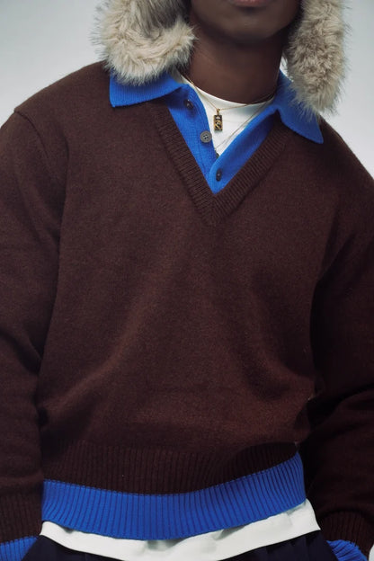 BROWN SWEATER SALON MIXTE - FRONT OF