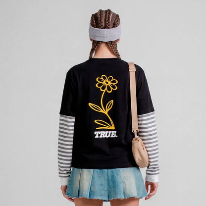 FLOWER BOXY LONGSLEEVE BLACK - FRONT OF