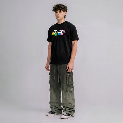 FLOWERS LOGO T-SHIRT BLACK - FRONT OF