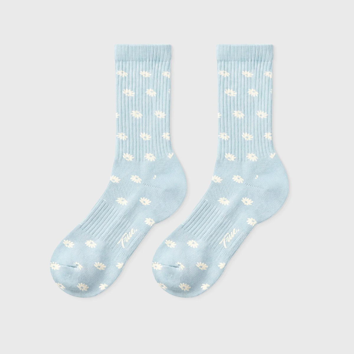 FLOWERS SOCKS BABY BLUE - FRONT OF