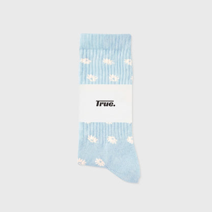 FLOWERS SOCKS BABY BLUE - FRONT OF