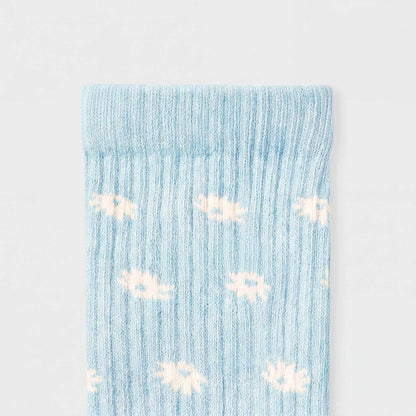 FLOWERS SOCKS BABY BLUE - FRONT OF