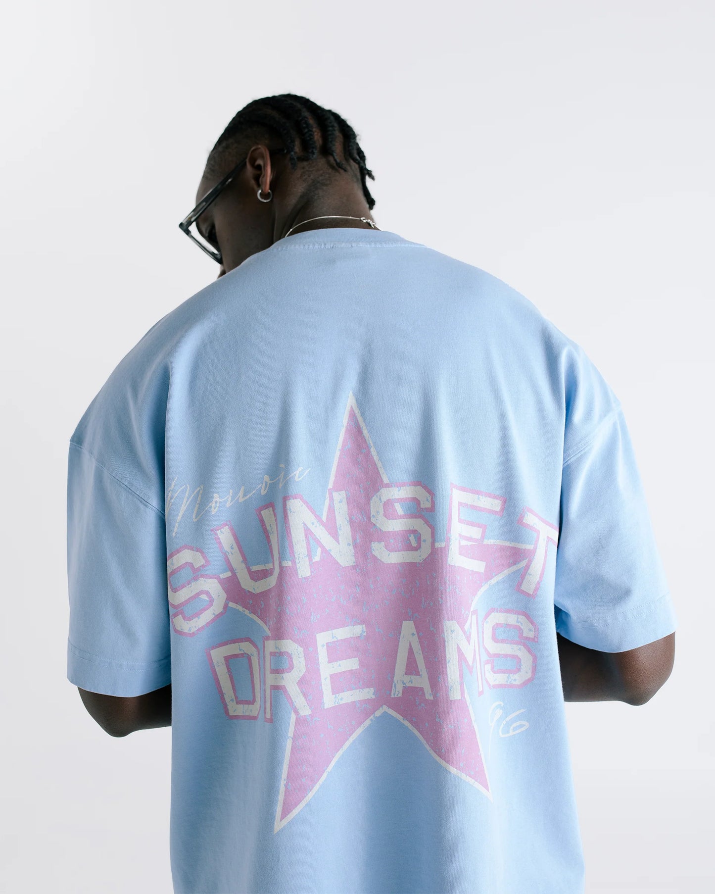 SUNSET DREAMS T-SHIRT LIGHT BLUE - FRONT OF