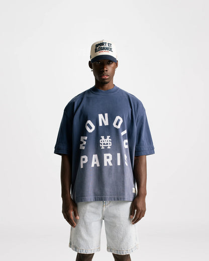 MONOIC PARIS BOXY FIT T-SHIRT GRADIENT NAVY BLUE - FRONT OF