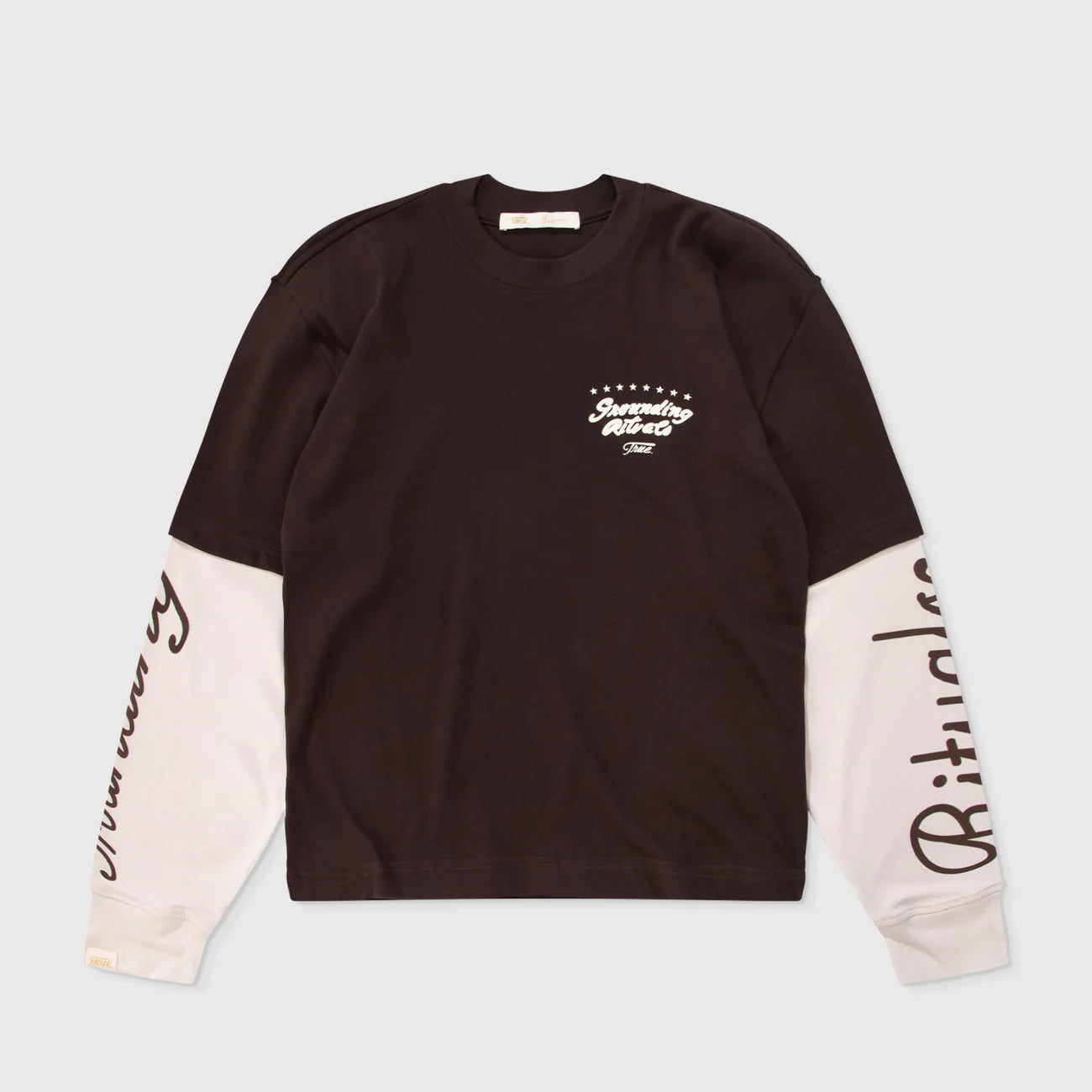 GROUNDING DOUBLE SLEEVE T-SHIRT BROWN - FRONT OF