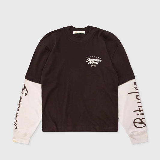 GROUNDING DOUBLE SLEEVE T-SHIRT BROWN - FRONT OF