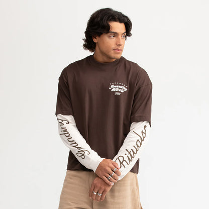 GROUNDING DOUBLE SLEEVE T-SHIRT BROWN - FRONT OF