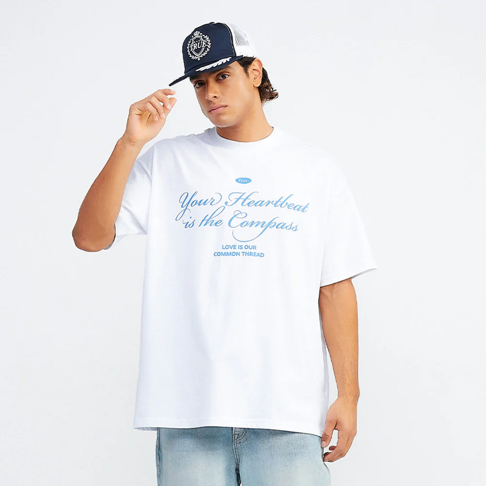 HEARTBEAT OVERSIZED T-SHIRT WHITE - FRONT OF.