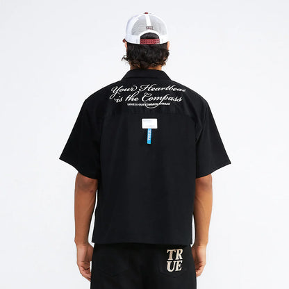 HEARTBEAT BOXY SHIRT BLACK - FRONT OF.