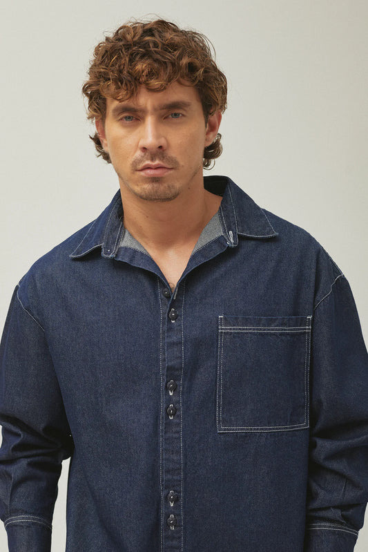 SIXXTA DARK BLUE OVER SHIRT - FRONT OF