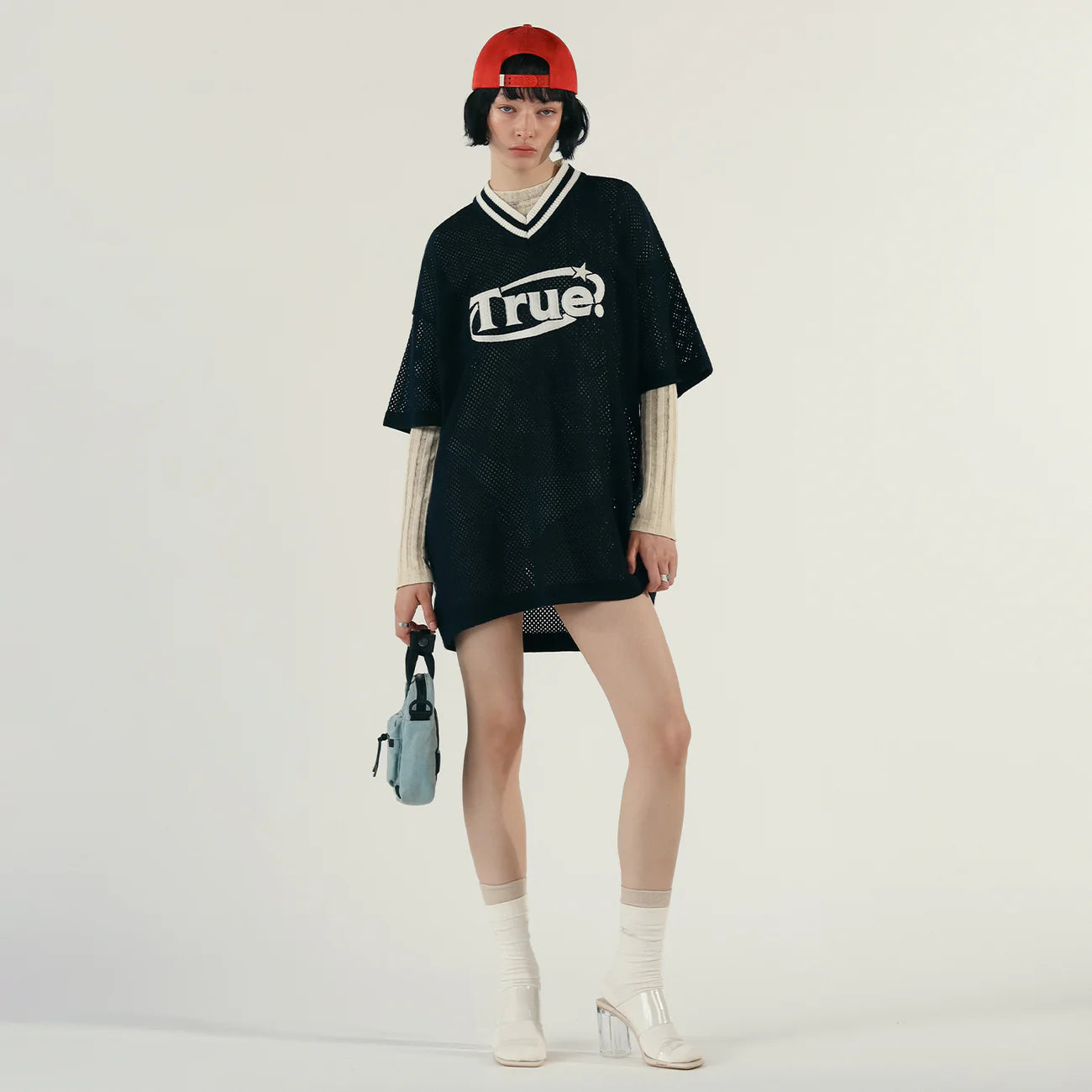 OVERSIZED KNITTED JERSEY NAVY BLUE - FRONT OF