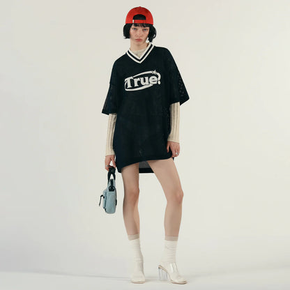 OVERSIZED KNITTED JERSEY NAVY BLUE - FRONT OF