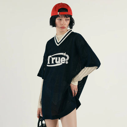 OVERSIZED KNITTED JERSEY NAVY BLUE - FRONT OF