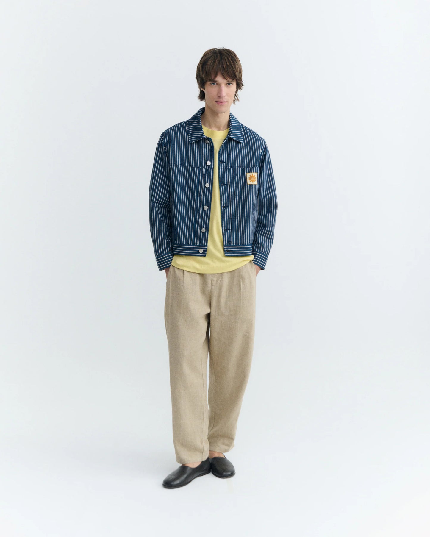 CHAQUETA BOXY RAYAS TINTE NATURAL BRUNO - FRONT OF