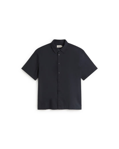 CAMISA OVERSIZE BORDADA A MANO FISH KURTIS NAVY - FRONT OF