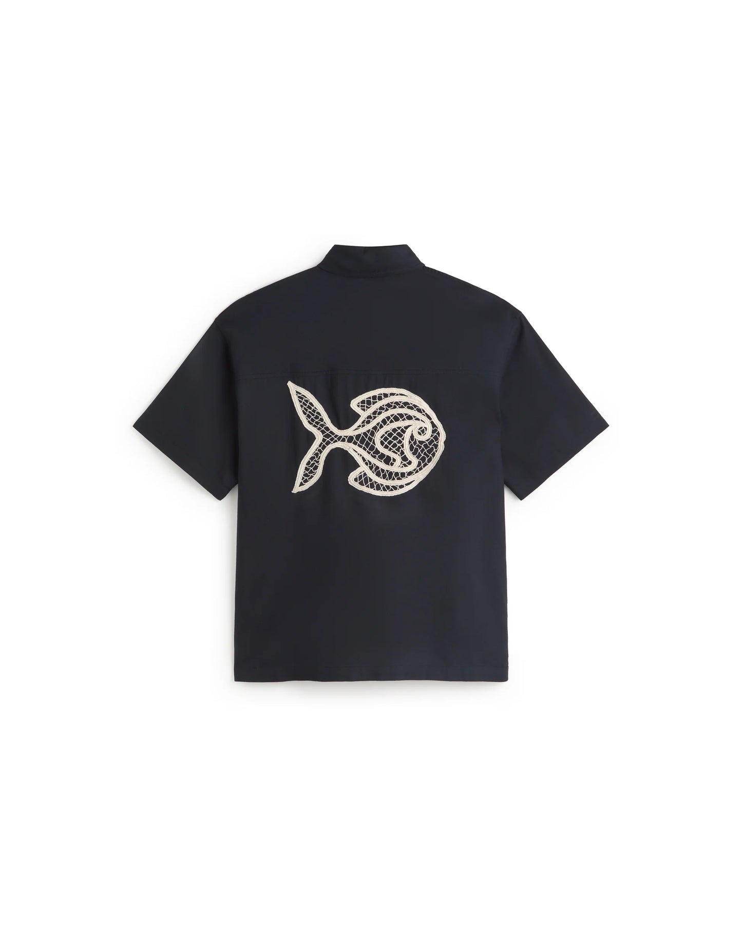CAMISA OVERSIZE BORDADA A MANO FISH KURTIS NAVY - FRONT OF