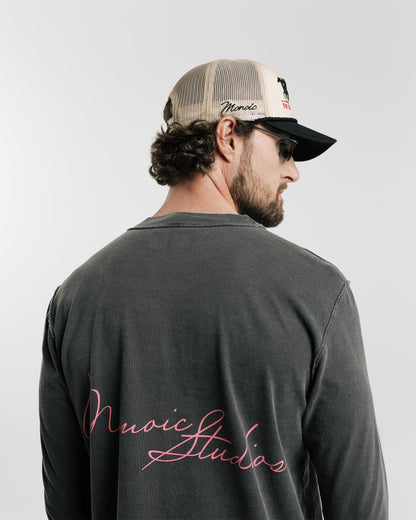 LONG SLEEVE REGULAR FIT T-SHIRT VINTAGE GREY - FRONT OF
