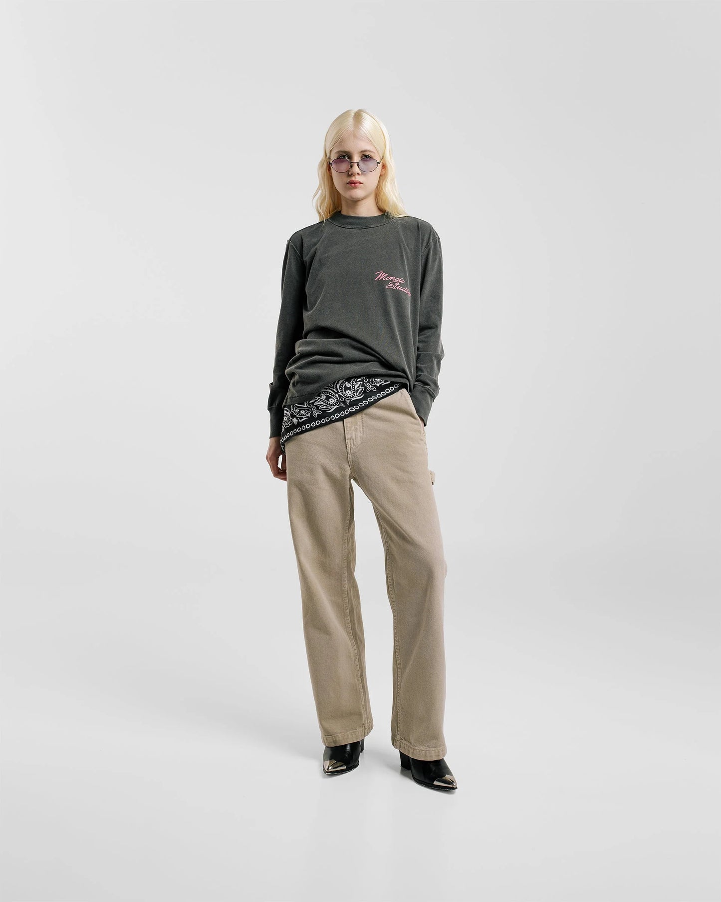 LONG SLEEVE REGULAR FIT T-SHIRT VINTAGE GREY - FRONT OF