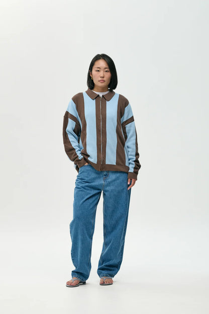JERSEY ZIPPER BROWN STRIPES - FRONT OF