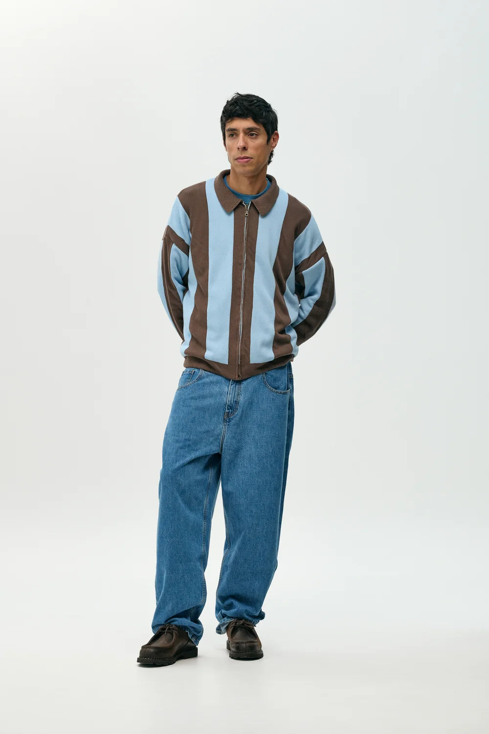 JERSEY ZIPPER BROWN STRIPES - FRONT OF