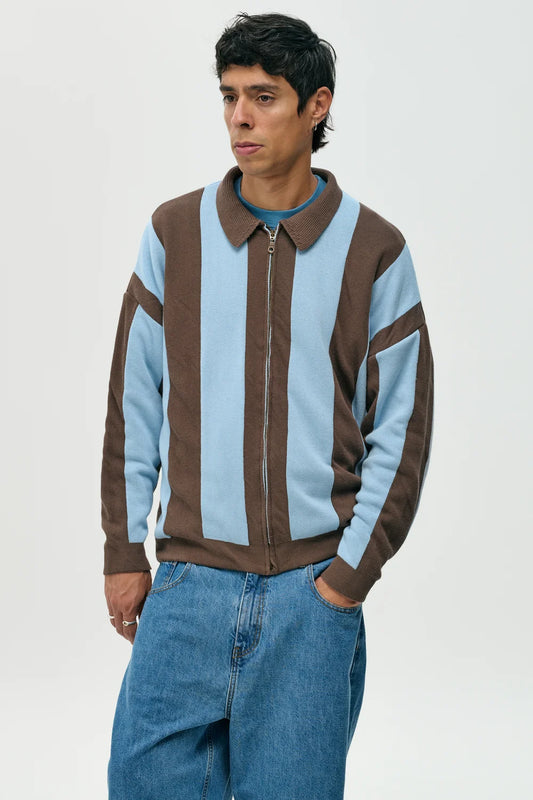 JERSEY ZIPPER BROWN STRIPES - FRONT OF