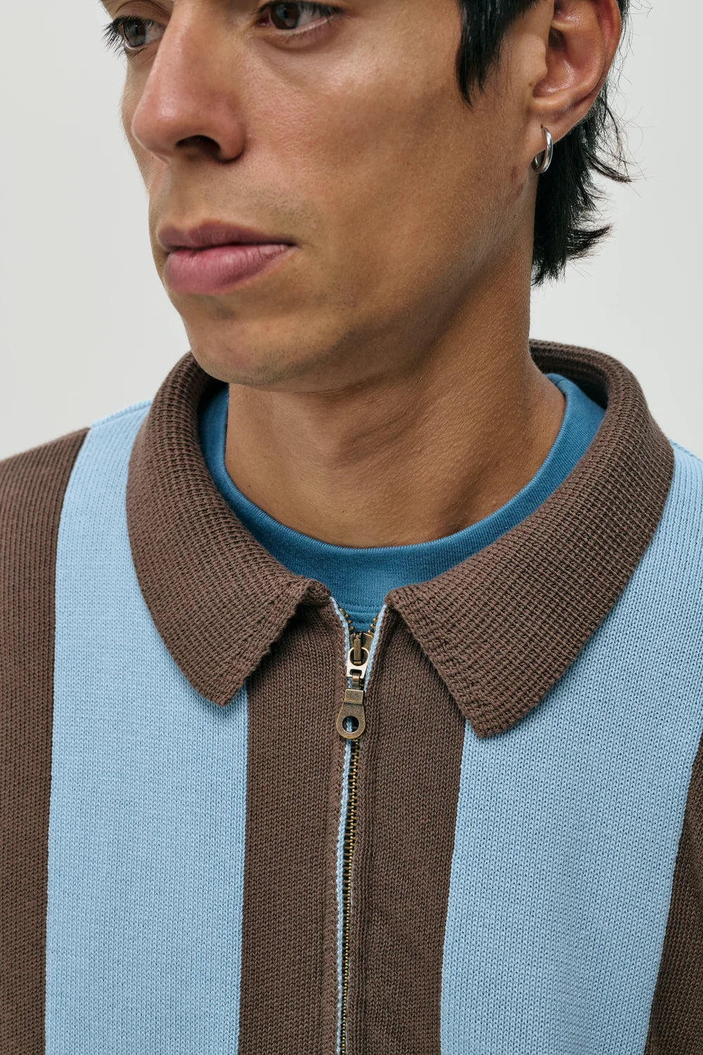 JERSEY ZIPPER BROWN STRIPES - FRONT OF